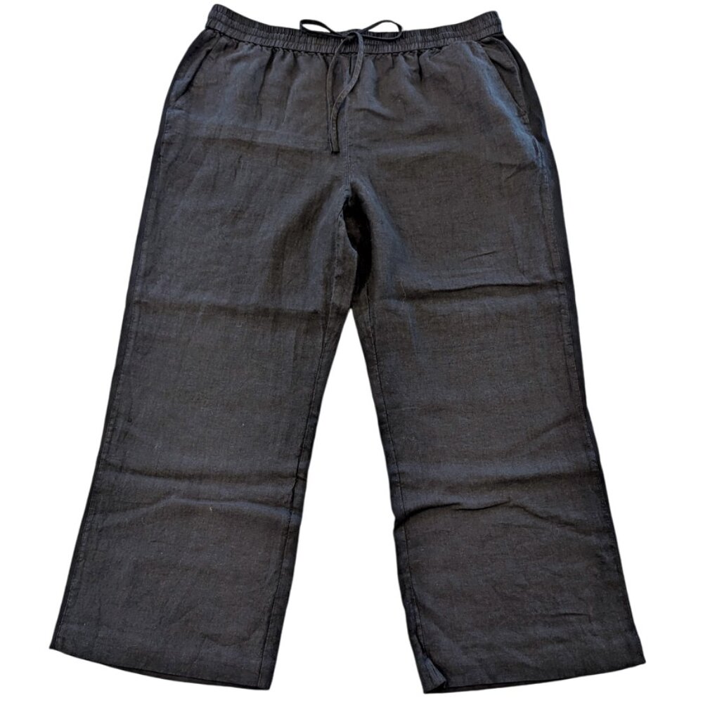 THE WHITE CO. 100% Linen Pants 14 Black Cotton Side Stripe Drawstring Pockets - Picture 1 of 6